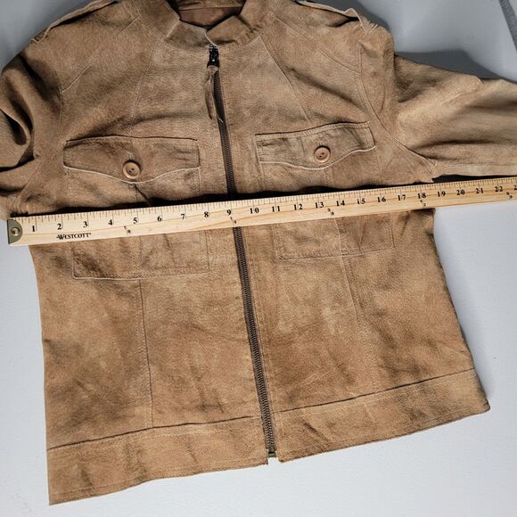 100% Suede Leather Tan M Motorcycle Style Jacket by Allan Denis - Picture 12 of 16